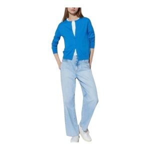 Uniqulo Women’s Fitted Knit Cardigan Blue Button Up Y2K Preppy Size Small